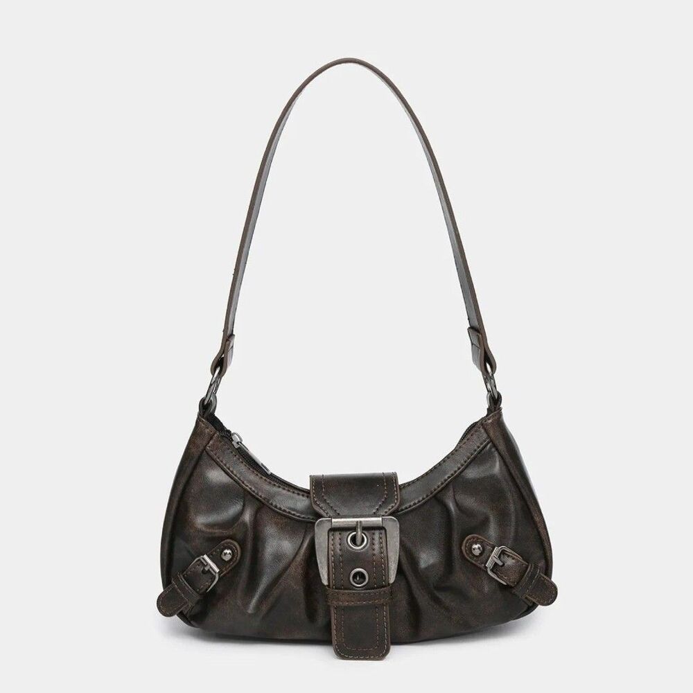 Trendy Shoulder Bag Vintage Leather Spicy Girl Y2K Armpit Bag Rivet Belt - Picture 5 of 6